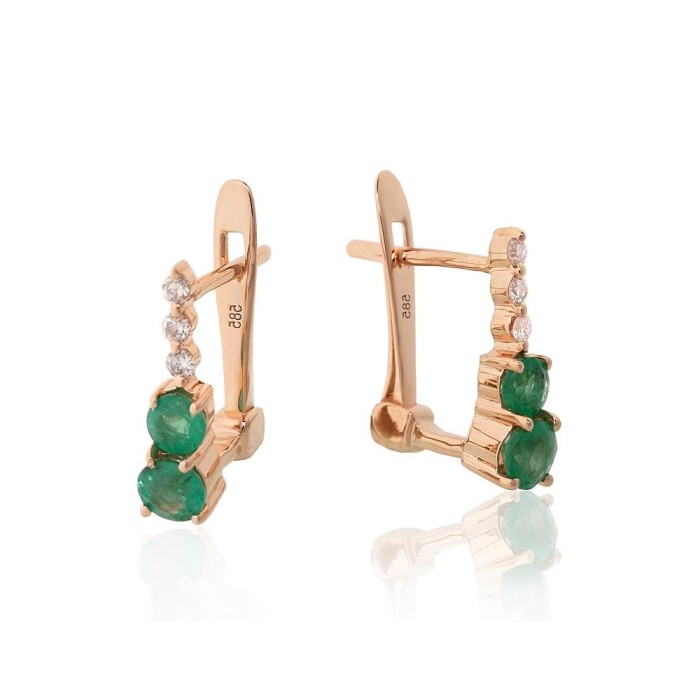 14K Red Gold Diamond and Emerald Earrings “Emerald Waltz”