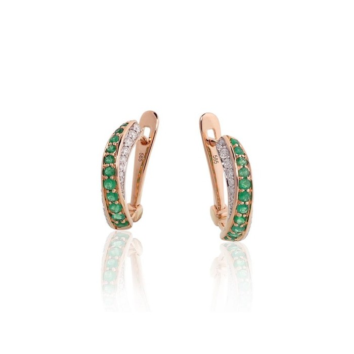 14K Red Gold Diamond and Emerald Earrings “Melody of Emeralds”