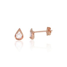 14K Red Gold Cubic Zirconia Stud Earrings “Drop of Light”