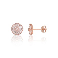 14K Red Gold Cubic Zirconia Stud Earrings “Golden Halo”
