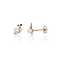 14K Red Gold Cubic Zirconia and Pearl Stud Earrings “Golden Snail”