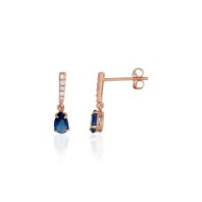 14K Red Gold Cubic Zirconia Stud Earrings “Blue Accent II”