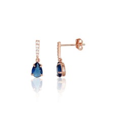 14K Red Gold Cubic Zirconia Stud Earrings “Blue Accent”