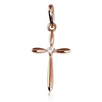 14K Red Gold Cubic Zirconia Cross Pendant “Classic XXV”