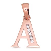 14K Red Gold Cubic Zirconia Letter Pendant “A III”
