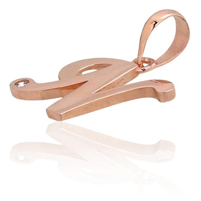 14K Red Gold Cubic Zirconia Letter Pendant “N IV”