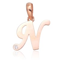 14K Red Gold Cubic Zirconia Letter Pendant “N IV”