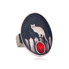 Sidabrinis žiedas su koralais „Midnight Cat“
