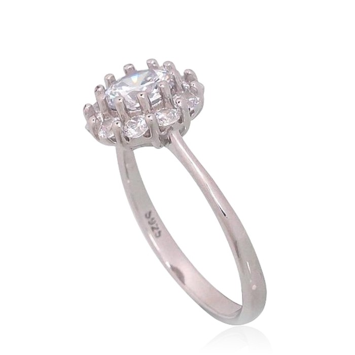 Sterling Silver Cubic Zirconia Ring “Stone Flower VII”