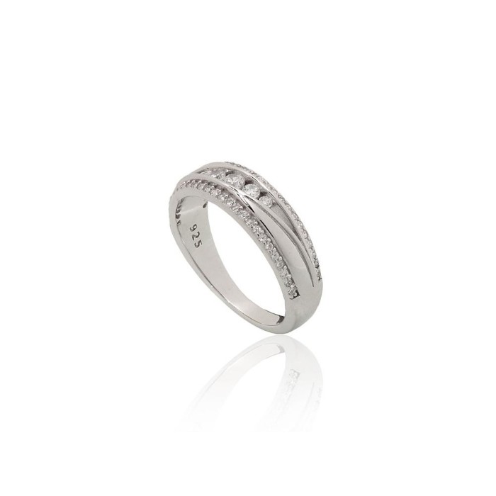 Sterling Silver Cubic Zirconia Ring “Crystal Path X”