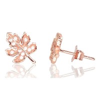 Sterling Silver Cubic Zirconia Stud Earrings “Golden Leaf”