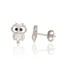 Vaikiški sidabriniai auskarai su cirkoniais „Owlet“