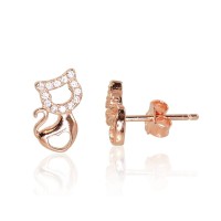 Детские серебряные серьги 925 пробы с цирконами «Кошка VI»