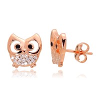 Children's Sterling Silver Cubic Zirconia Stud Earrings “Owl”