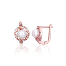 Серебряные серьги 925 пробы с цирконами и жемчугом «Мариэль»