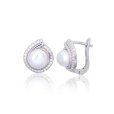 Sidabriniai auskarai su cirkoniais ir perlais „Pearl Muse V“