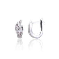 Серебряные серьги 925 пробы с цирконами «Листва»