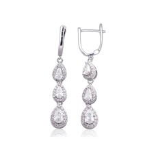 Серебряные серьги 925 пробы с цирконами «Капля Дождя»