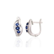 Серебряные серьги 925 пробы с цирконами и сапфирами «Лоза»
