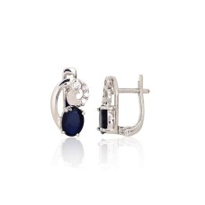 Серебряные серьги 925 пробы с цирконами и сапфирами «Мелодия II»