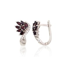 925 Sterling Silver Cubic Zirconia and Garnet Earrings “Modern”