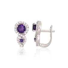 925 Sterling Silver Cubic Zirconia and Amethyst Earrings “Waltz”