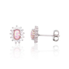 Sterling Silver Cubic Zirconia and Opalite Stud Earrings “Moon Charm VIII”