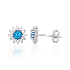 Sterling Silver Cubic Zirconia and Opalite Stud Earrings “Moon Charm XI”