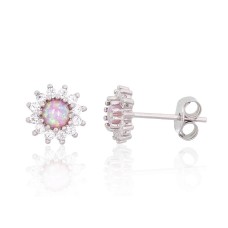 Sterling Silver Cubic Zirconia and Opalite Stud Earrings “Moon Charm XII”