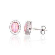 Sterling Silver Cubic Zirconia and Opalite Stud Earrings “Moon Charm V”