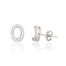 Sterling Silver Cubic Zirconia and Opalite Stud Earrings “Moon Charm III”