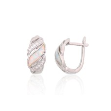 Sterling Silver Cubic Zirconia and Opalite Stud Earrings “Moon Charm II”