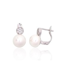 Серебряные серьги 925 пробы с цирконами и жемчугом «Галос IV»