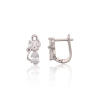 Детские серебряные серьги 925 пробы с цирконами «Кошка IV»
