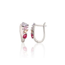 Серебряные серьги 925 пробы с цирконами «Бирюзовый Цветок II»