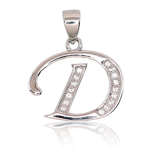 Sterling Silver Cubic Zirconia Letter Pendant “D”