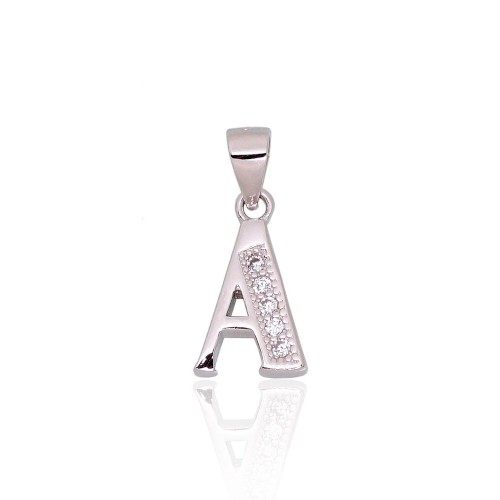 Sterling Silver Cubic Zirconia Letter Pendant “A”