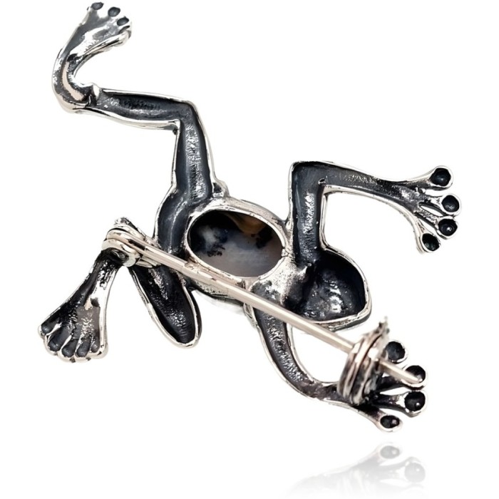 Sidabrinė sagė su agatu „Frog“