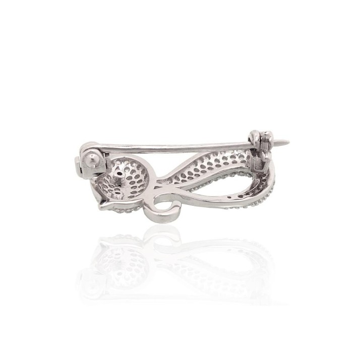Sterling Silver Cubic Zirconia Brooch “Midnight Feline”