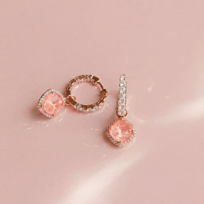 Sidabriniai auskarai „Dazzling Brilliance III (Flamingo Ignite Rose)“ su Swarovski® kristalais