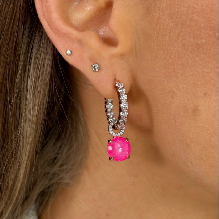Sidabriniai auskarai „Iris (Electric Pink)“ su Swarovski® kristalais